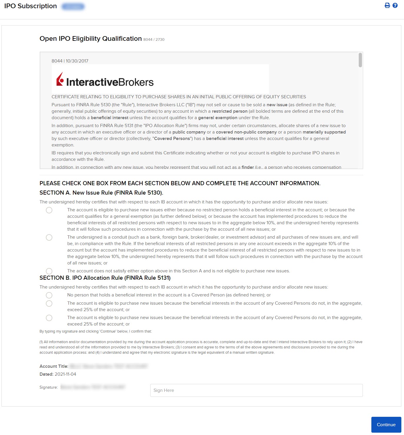 Image of the IPO subcriptions panel in portal. 